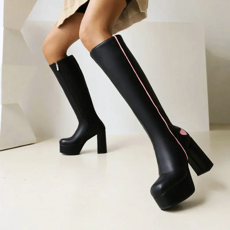 

Female Platform Knight Boots Fashion Color Matching Knee High Boots Super High Heel Long Boots Punk Style Autumn Winter Boots
