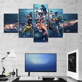 

5 Pieces Video Game Free Fire Canvas Art Game Poster Oil Painting Wall Paper Wall Sticker Home Decor HD Print Artwork