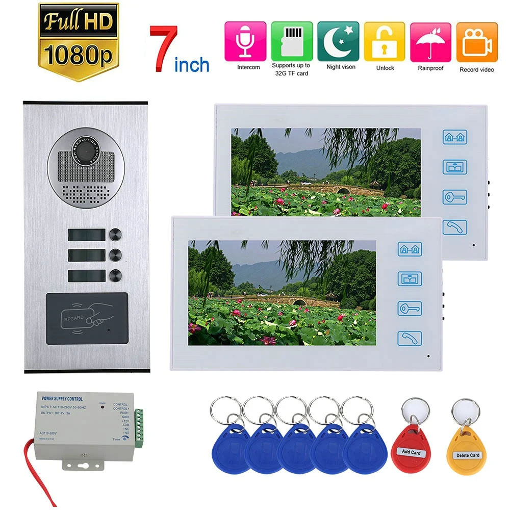 7 inch Record Video Intercom 2/3/4/6 Apartments Video Door Phone Intercom System with RFID HD1080P Doorbell Waterproof Camera 7 inch Record Video Intercom 2/3/4/6 Apartments Video Door Phone Intercom System with RFID HD1080P Doorbell Waterproof Camera
