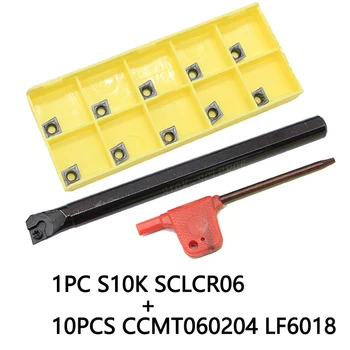 

10PCS CCMT060204 LF6018 1PCS S10K SCLCR06 carbide insert for CNC Lathe Turnning cutter holder turning tools holder