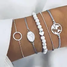 5 шт./компл. в богемном стиле Модные драгоценные камни в форме сердца, хорошие украшения из бисера карта круг Кристальный серебряный браслет набор Для женщин ретро пляжные шорты мужские ювелирные изделия, аксессуары