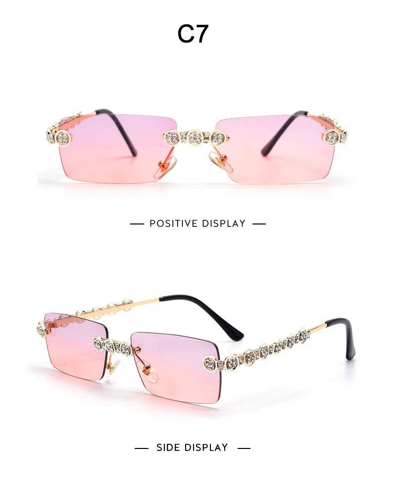 Rimless Diamond Sunglasses Women 2021 Rectangle Steampunk Sun Glasses Crystal Vintage Rhinestone Glasses Eyewear UV400 Oculos oversized sunglasses