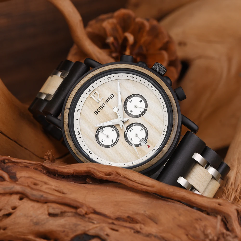 BOBO BIRD деревянные часы мужские роскошные стильные деревянные часы хронограф кварцевые часы отличный подарок для Него коробка erkek kol saati OEM