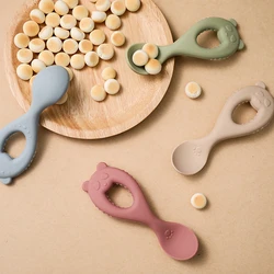Bebê macio silicone colher dos desenhos animados bonito segurança bebê aprender colher de madeira antiderrapante colher crianças menino menina alimentos ferramentas de alimentação