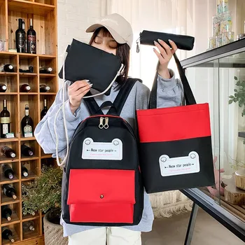 

4pcs Backpacks Women School Backpack For Teenage Girls Simple Style Multifunctional Large Capacity Sac A Dos Femme Etudiant #G2