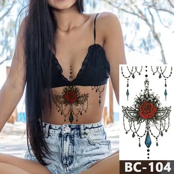 

1 Sheet Chest Body Tattoo Temporary Waterproof Jewelry Rose lace crystal pattern Decal Waist Art Tattoo Sticker for Women
