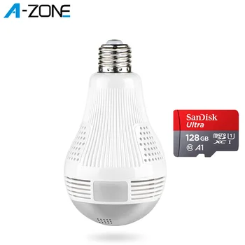 

360 Degree LED Light 960P Wireless Panoramic Home Security WiFi CCTV Fisheye Bulb Lamp IP Camera with128G TF Card Two Ways Audio
