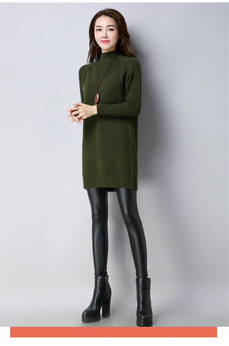 Fashion Candy Color Winter Gold Fleece Sweaters Women Slim Solid Mid-long Sweater Dress Thickening Warm Knitted Pullovers Y8207