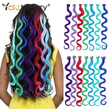 

YAKI BEAUTY Synthetic Natural Body Clip In Human Hair Extensions 24Inch 10 Hairpieces Strands Female Rainbow Hot For Women