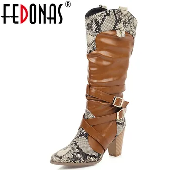 

FEDONAS Female Big Size Animal Prints Riding Boots Sexy Leather Women Knee High Boots Night Club Shoes Woman Winter Brand Boots