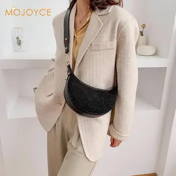 

Women Crescent Shoulder Bag Leather Plush Splicing Purse Messenger Handbag Handbag Purse Messenger Bags Dropshipping