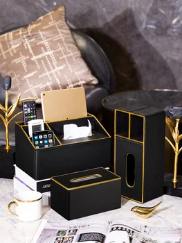 

Black Luxury Cover Napkin Holder Tissue Box Container Organizer Leather Storage Tissue Boxes Paper Papel Tisu Napkin Rack BW50ZJ