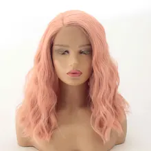 Розовый волна воды короткий боб синтетический парик фронта шнурка Glueless термостойкие волокна сторона расставания волос для белый черный женщин девушек