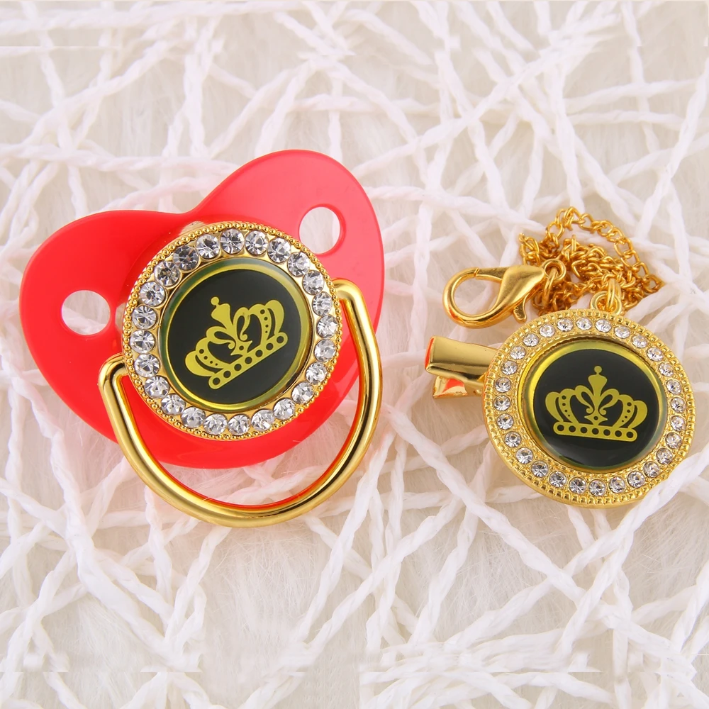 

Luxury Diamond Sparkle Crystals Baby Pacifiers Rhinestones Bling Bling Pacifier Chain Clip Crown Baby Girl Dummy Soother Holder