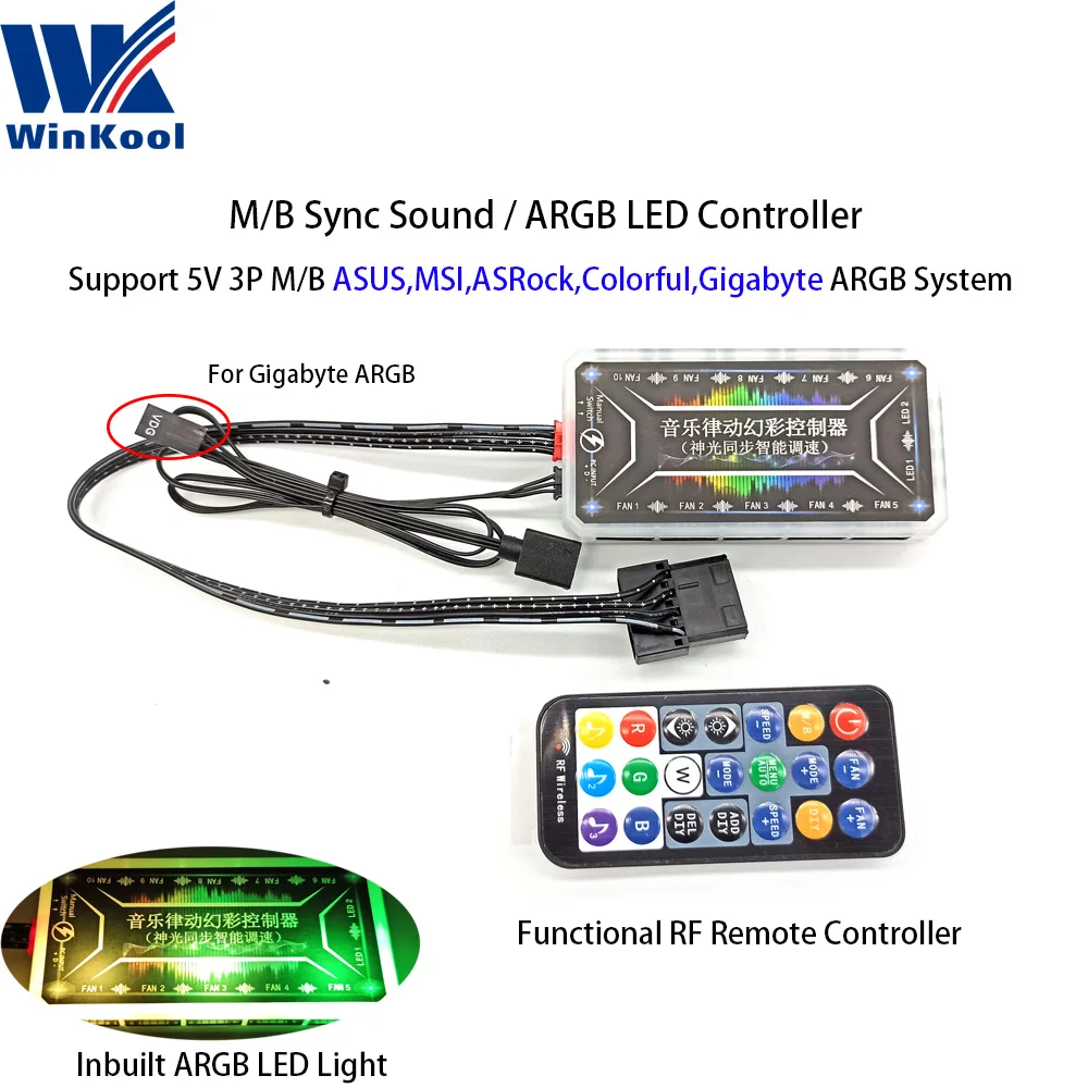 WinKool 6Pin ARGB вентилятор RF пульт дистанционного управления 10 вентиляторов и 2