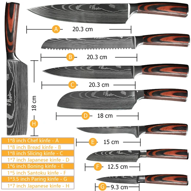 Coltello da chef 1-10 pezzi Set Coltelli da cucina Laser Damasco Modello Affilato Coltello giapponese Santoku Mannaia Coltello multiuso per affettare 4