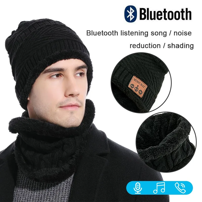 Высоковязаная шапка, комплект шарфа для Bluetooth V4.2, для женщин и мужчин, Зимние Тепловые музыкальные наушники, наушники, гарнитура, шапочка, головной убор