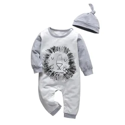 Newborn Baby Boys Romper Long Sleeve Cartoon Print Jumpsuits for Kids Clothing