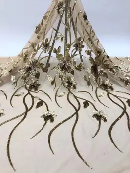 

Fashions African Lace Fabric High Quality Nigerian Lace Fabrics sequins Embroidery Tulle French Lace For Women Dress FJY76