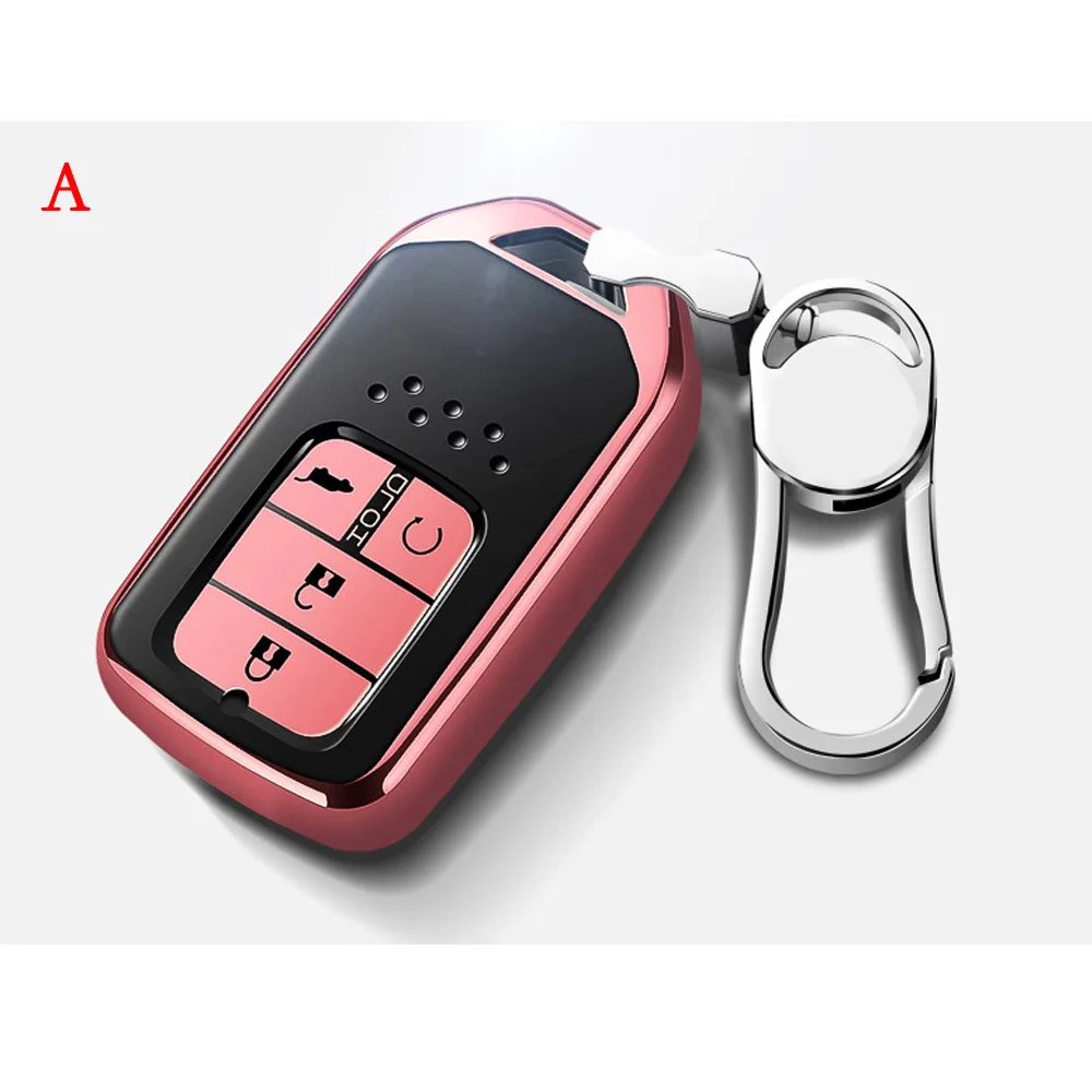 ТПУ чехол для ключей автомобиля ключ чехол оболочка для Smart ключа для Honda Civic CR-V Accord XR-V Spirior 2/3/4 пуговицы автомобильные аксессуары - Название цвета: A Pink