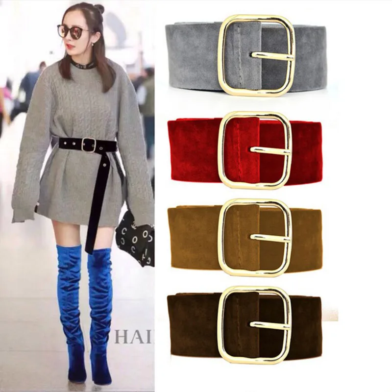 

Winter new belt velvet cotton wide belt Women's suede wild coat decorative belt Women's belt