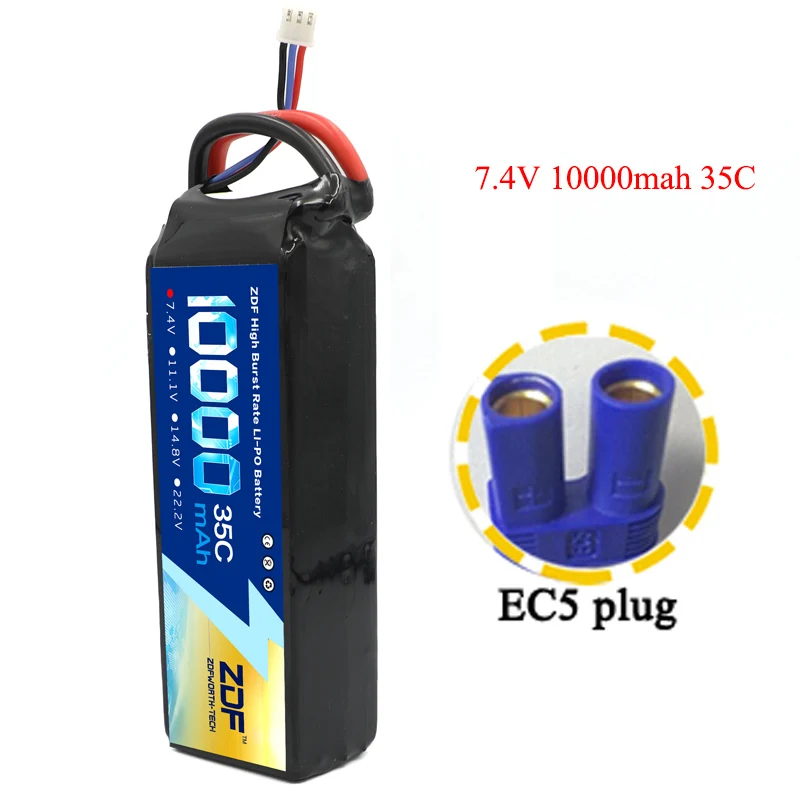 7.4v EC5 plug ZDF RC автомобиль Lipo батарея 2S 3S 7,4 V/11,1 V 10000mah 35C Max 70C XT90/XT60/T Разъем для Rc самолета Traxxas автомобиль RC грузовик - Цвет: 7.4v EC5 plug