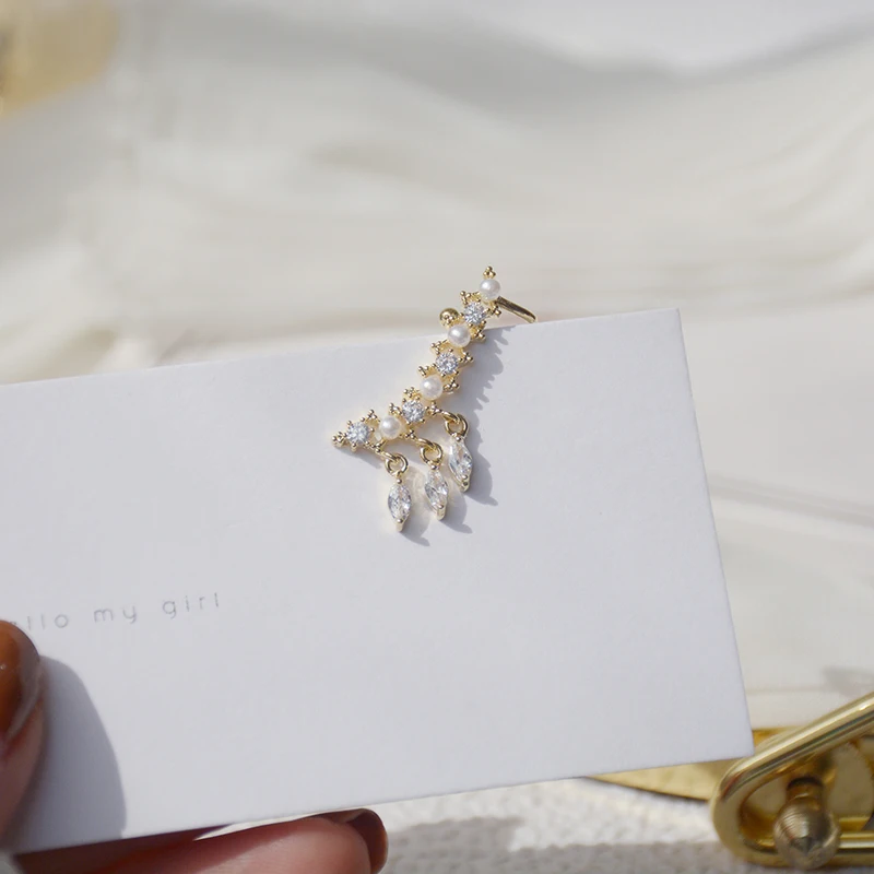 14K Real Gold Creativity Ear Clip Stud Integrated Women Earrings Elegant Shine Tassel CZ Stud Earring Jewelry Accessories - Image 4