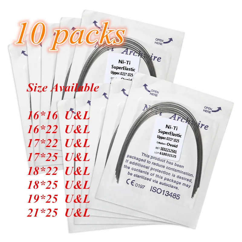 

10 Packs Dental Orthodontic Nitinol Material Rectangular Arch Wire Super Elastic Ovoid Form Upper Lower type