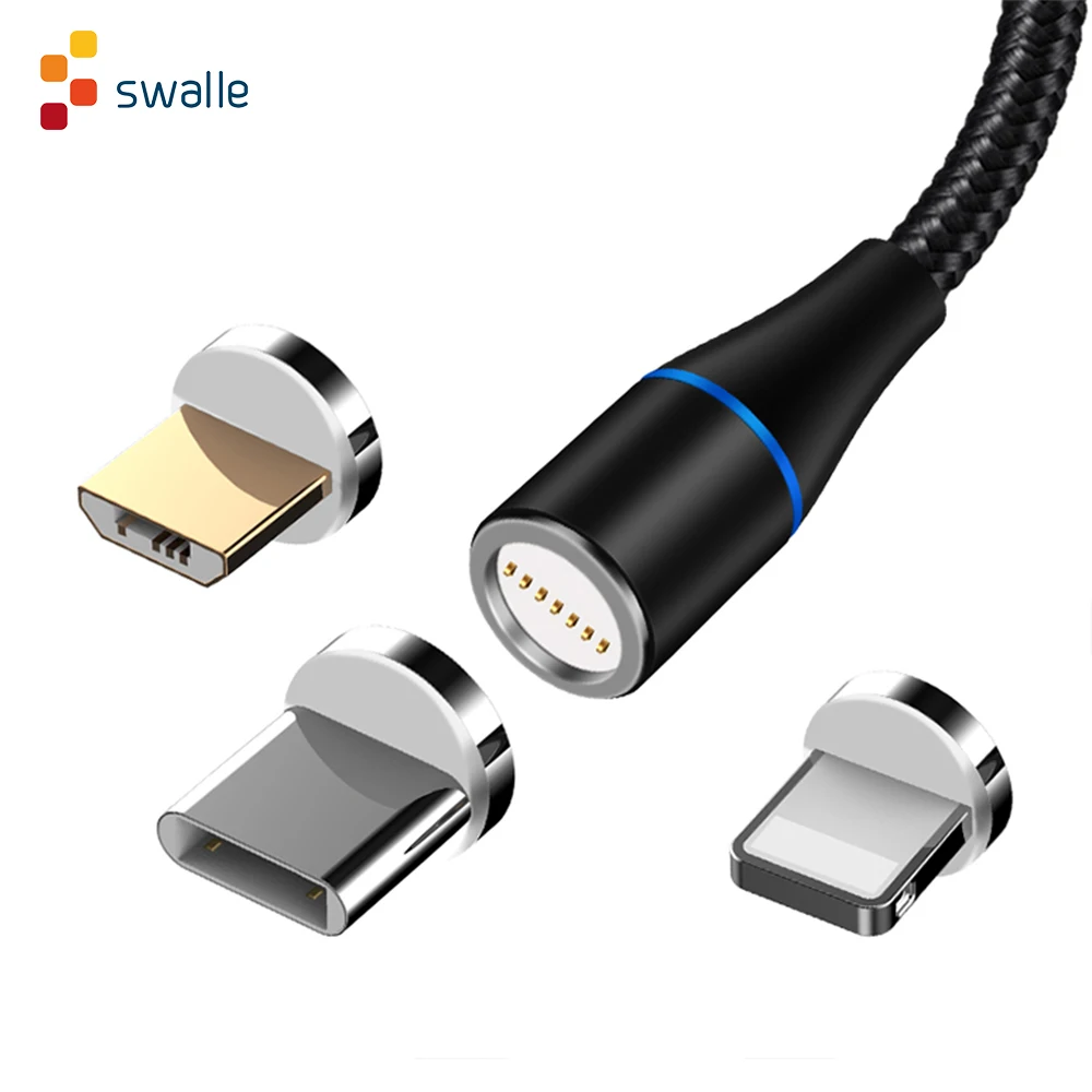 Swalle 3A Магнитный usb кабель с адаптером для смартфона Быстрый кабель синхронизации данных и зарядки Micro USB C зарядный кабель с Светодиодный индикатор