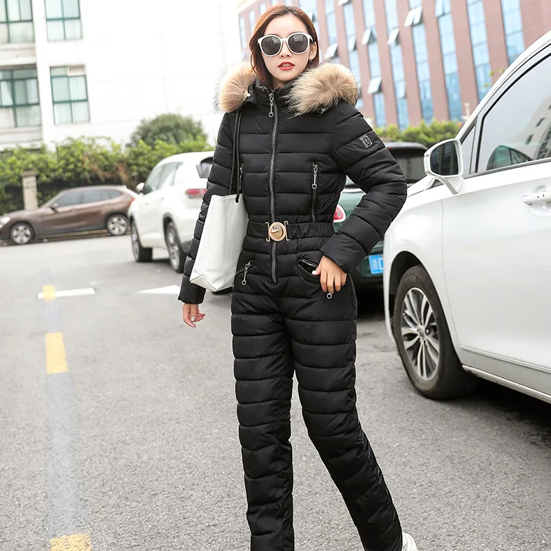 

2019 Winter New Style down Jacket Cotton-padded Clothes Women's One-piece Ski Suit Korean-style Slim Fit Padded Cotton-padded Cl