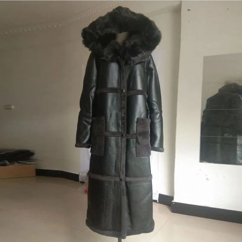 Зимнее пальто из искусственной кожи Женская парка с капюшоном модное