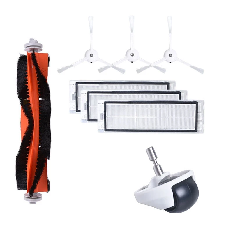 

8PCS Robot Vacuum Cleaner Accessories Part Side Brush Roller Brush HEPA Filter Caster Wheel for Xiaomi Roborock
