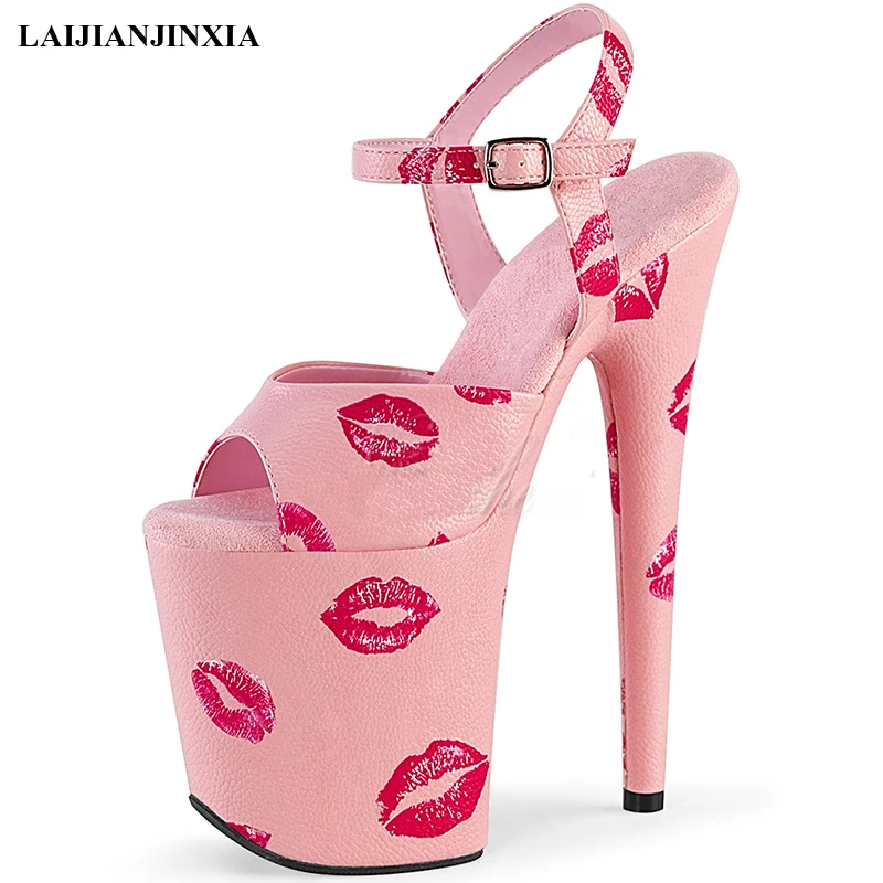 

LAIJIANJINXIA New Sexy Women Shoes 20 Cm High Heel Platforms Sandals Fashion Model Shoes Sexy The Pretty Pattern Red lips Shoes