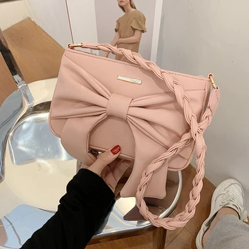 

Sweet Lady Bow Flap Crossbody bag 2020 New High-quality PU Leather Women's Designer Handbag Braided Shoulder strap Shoulder Bags