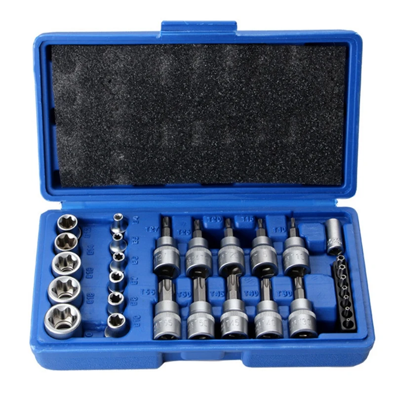 

29PCS/Set Vanadium Steel Sleeve Socket Set & Bit Male Female E&T Sockets with Torx Bit Tool Screwdriver Bit Socket Set
