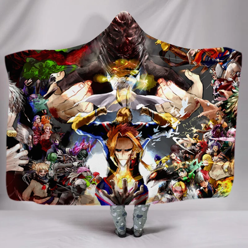 

Custom Janpanese Anime Character Hooded Throw Blanket Home Wearable Plush Thow Winter Thick Sherpa Fleece Blanket 150x200cm