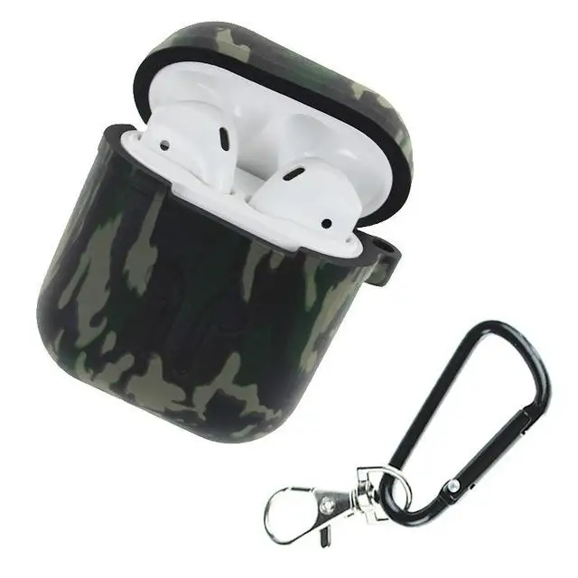 Camouflage Silicone Shockproof Protector Cover Case Carabiner For Airpods Case i10 i12 TWS Bluetooth Luminous Protector