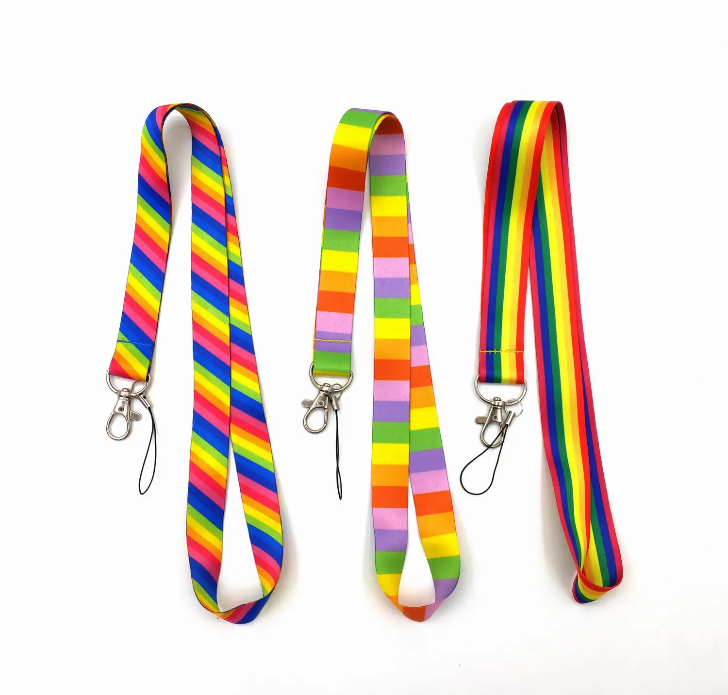 

Hot New 50pcs Color Stripes Keychain Lanyards Id Badge Holder ID Card Pass Mobile Phone USB Badge Holder Key Strap