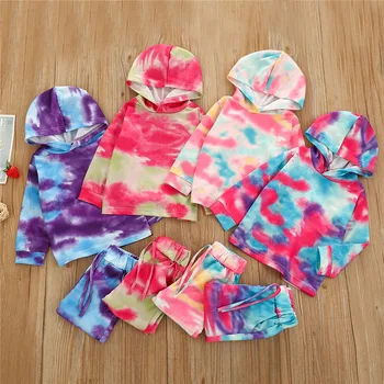 

1-4Y Toddler Boys Clothes Autumn Winter Kids Boys Girls Tie Dye Print Hooded Sweatshirts Tops +Pants 2pcs Children Sport Outfits