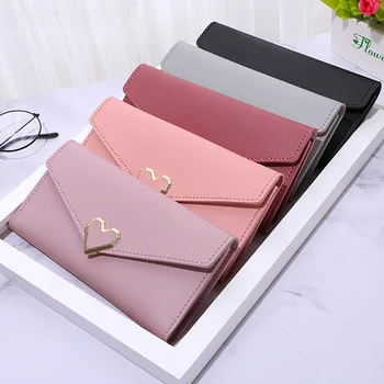 

Women Clutch Card Long Wallets Fashion Lovely Solid Color Pink Black Holder Purse Lady Coin Burse Womens Wallets and Purses