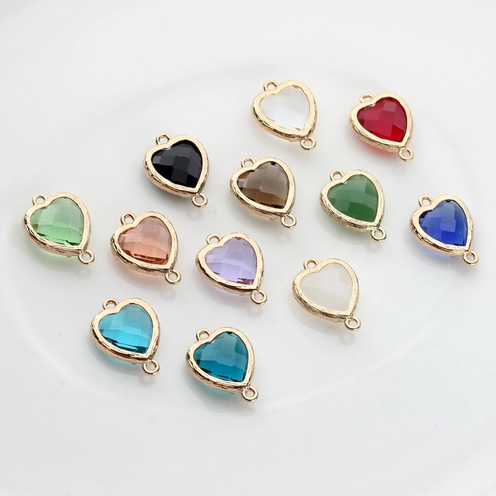 Glas Charms Kupfer Doppel Loch Anschlüsse Glas Herz Stein Charms Anhänger 12 teile/los 13*18mm Für DIY Schmuck Machen zubehör – Detail 16