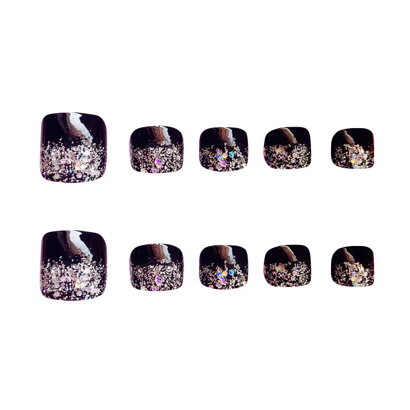 New Hot 24 Pcs Shine False Toe Nails Tips Bow Glitters Pedicure Patches Fake Toe Nails Stickers SMR88