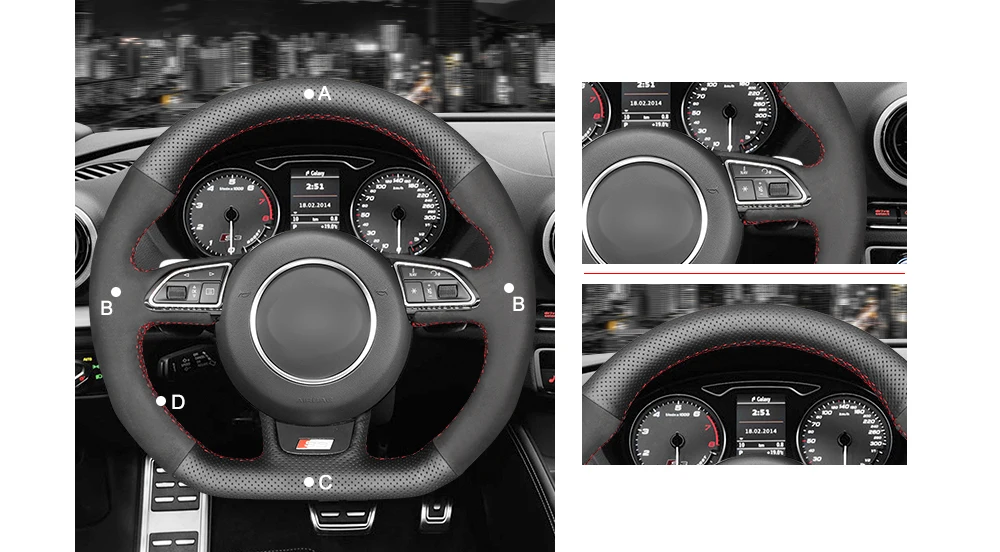 Черные сапоги из натуральной кожи чехол рулевого колеса автомобиля для Audi S1 8X S3 8V Sportback S4 B8 Avant S5 8T S6 C7 S7 G8 RS Q3 8U SQ5 8R