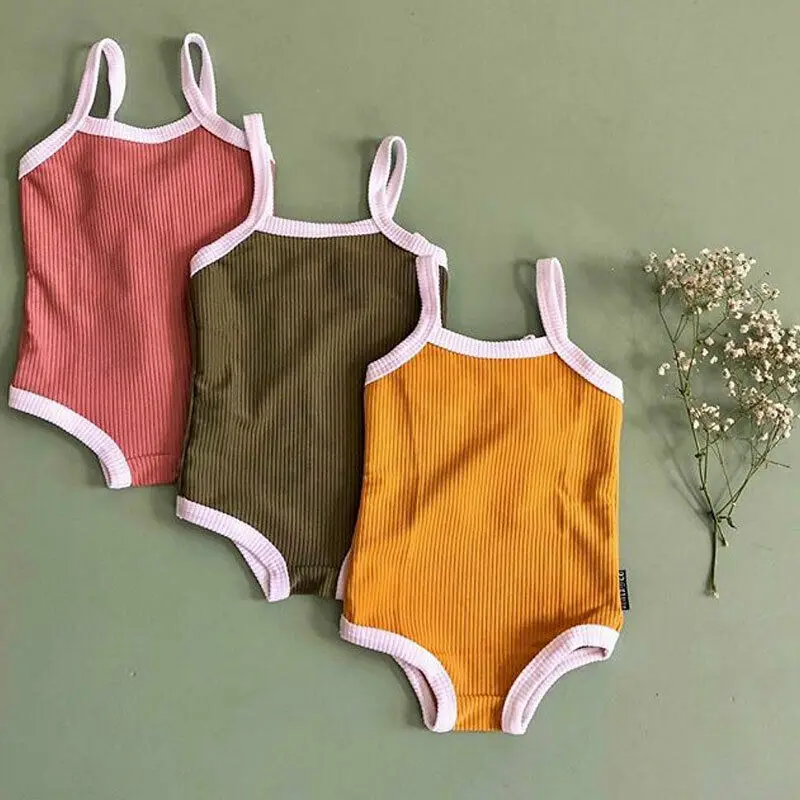 

Newborn Children Kid Baby Girl Swimwear Solid Color Swimsuit One-piece Bikini Beachwear Suit Strap Sleeveless Summer Beachwear