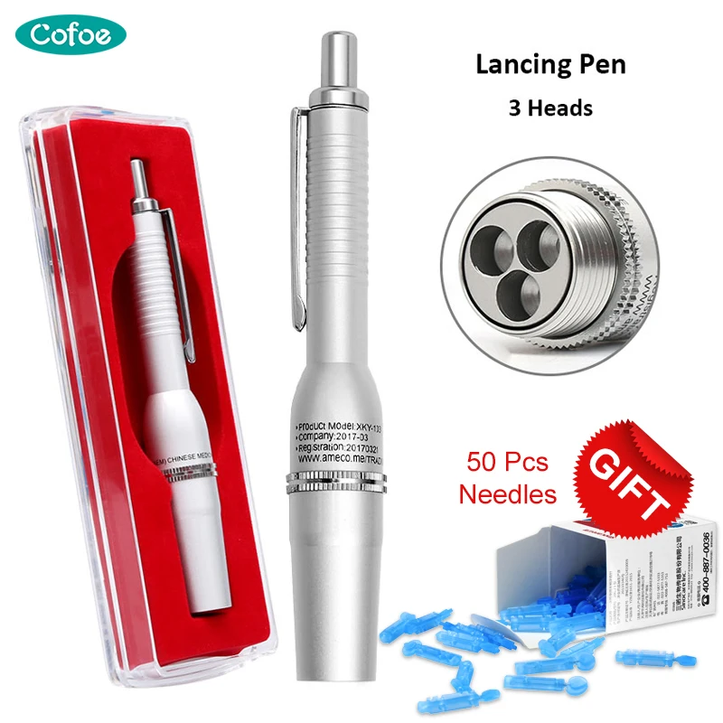 

Cofoe 3-Head Disposable Lancing Pen/Diabetic Testing Pen/Medical Blood Lancing Device Steril Acupuncture&Cupping Therapy