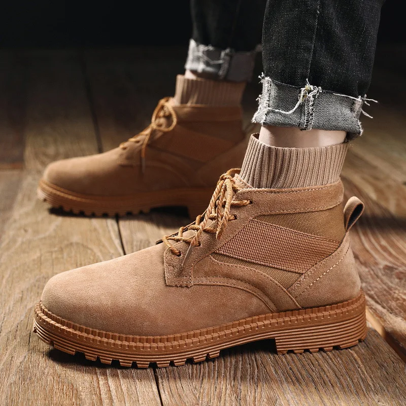 

Combination Recommended Martin Boots Men's Boot Retro British Style Hight-top Velcro Foot Covering Desert Worker Boot
