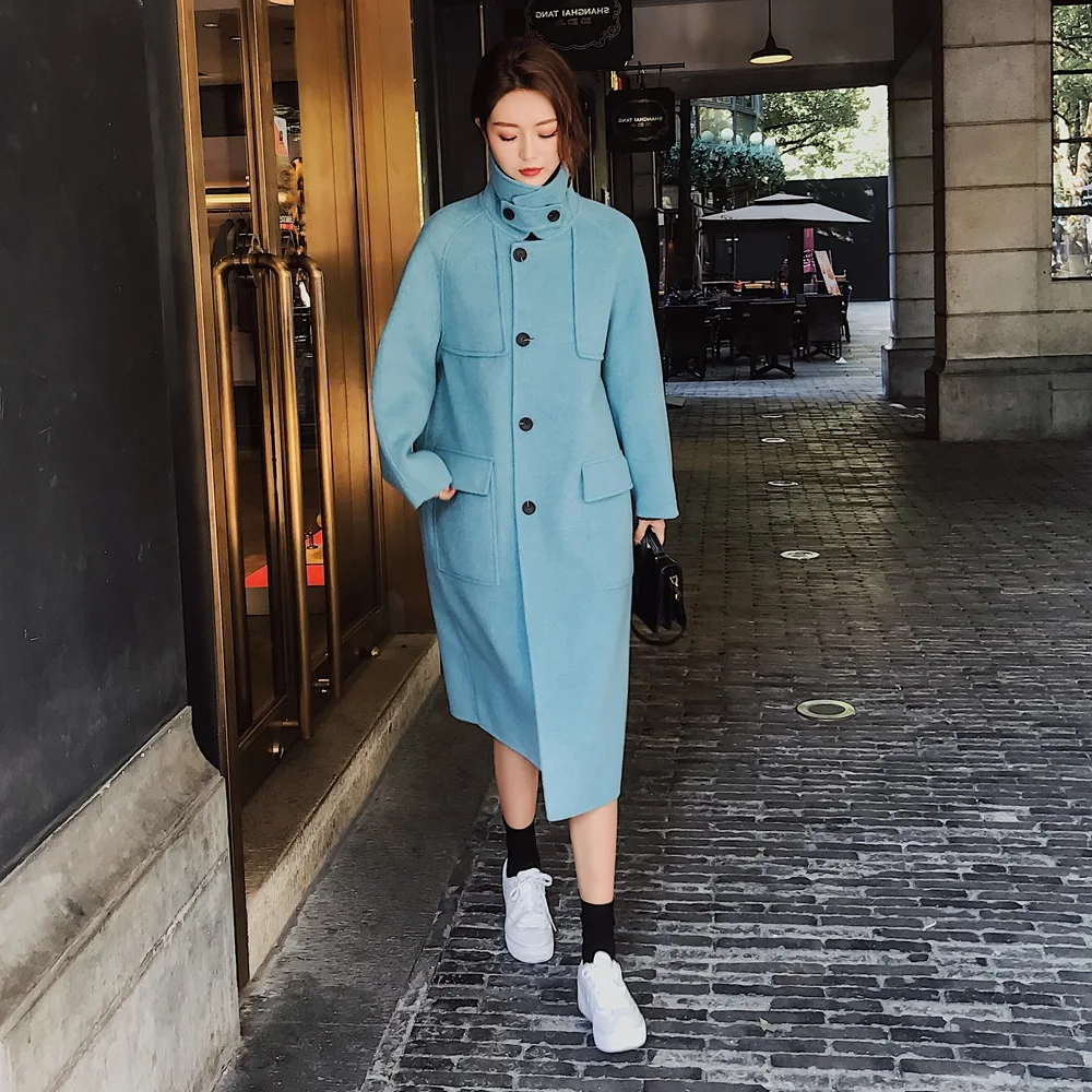 

Photo Shoot Large Pocket Woolen Jacket 2019 Winter New Style Fashionable WOMEN'S Dress Retro British Style Single Breasted Duffl