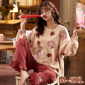 

Pajama Sets Women Ins Ankle-length Oversize 5XL Comfortable Chic Popular Female Nightwear Pajamas Cotton Spring Autumn Sleepwear