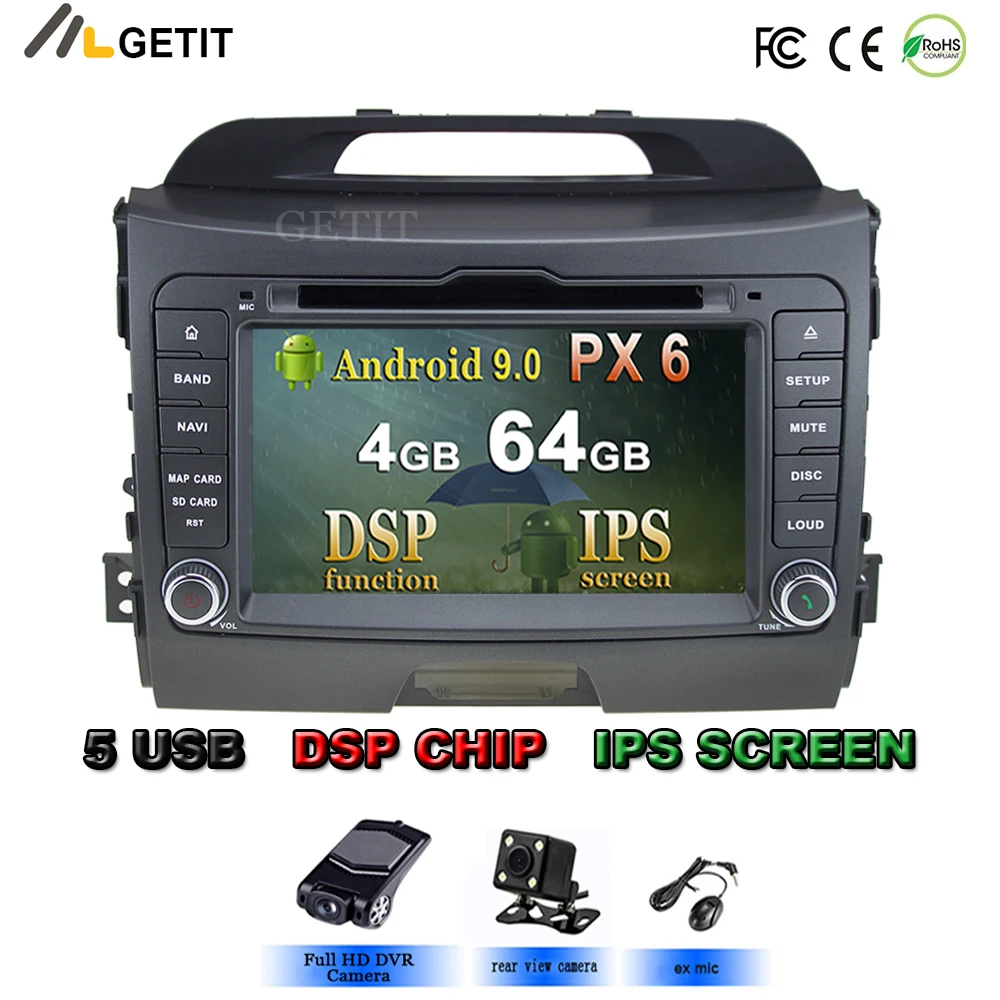 Автомобильный DVD плеер IPS DSP Android 10 4G 64G для Kia SPORTAGE 2010 2012 мультимедийный видео GPS