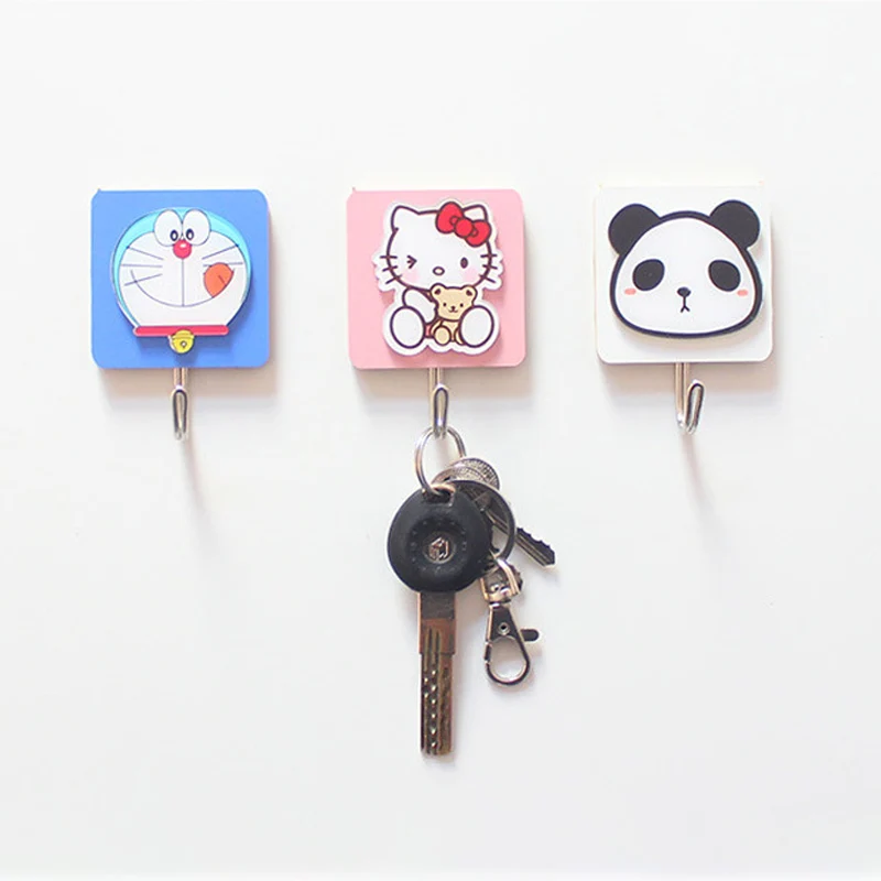 

Animal Hooks Lovely Household Non-Punching Toilet Wall Hook Key Holder Wall Key Hanger Cartoon Wooden Hook Girl Heart Hanger
